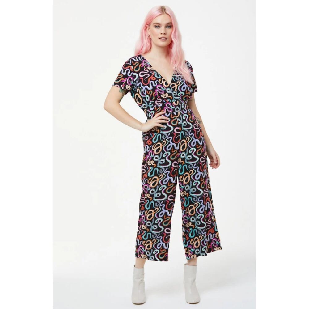 Joanie Clothing Savannah Multi Snake Print Jumpsuit Multicolor Womans 18